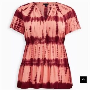 Torrid Tie Dye Tiered Cap Sleeve Babydoll Blouse Size 1X Boho Casual Hippie